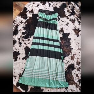 Black and Mint Strapless Maxi Dress